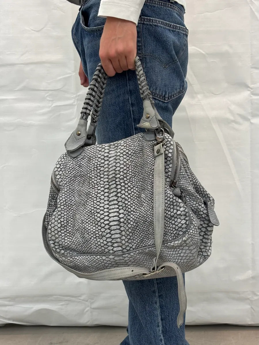 Giorgio Brato Grey Python Trompe Loeil Leather Handle Bag LczDdlW 1