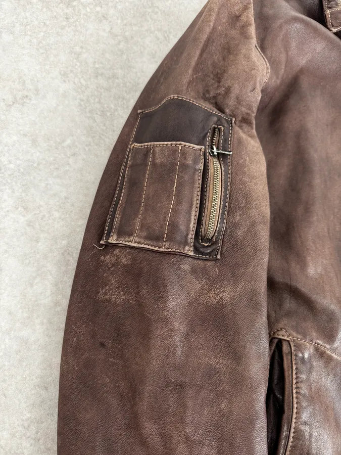 Giorgio Brato Italian Brown Eroded Leather Jacket XGRIqpZ 8