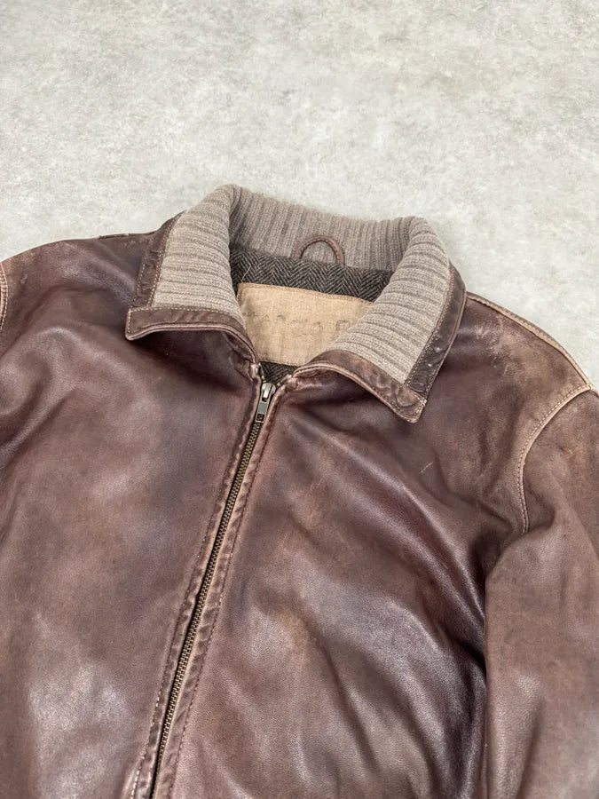 Giorgio Brato Italian Brown Eroded Leather Jacket XGRIqpZ 4