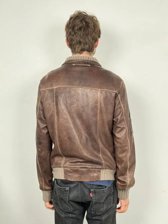 Giorgio Brato Italian Brown Eroded Leather Jacket XGRIqpZ 2