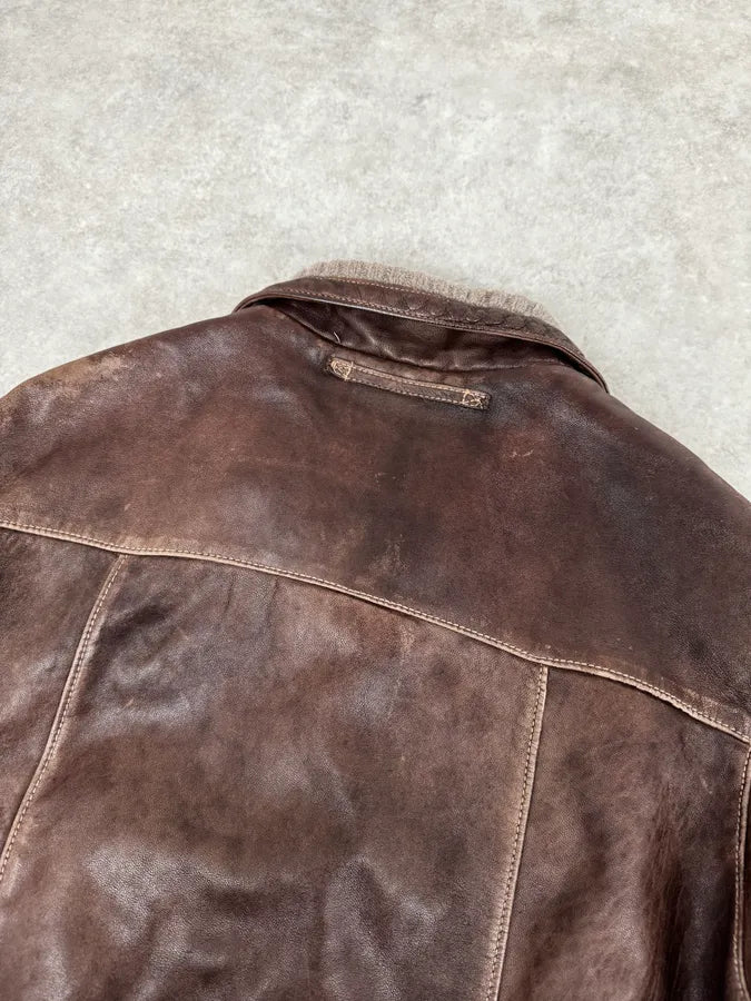 Giorgio Brato Italian Brown Eroded Leather Jacket XGRIqpZ 5