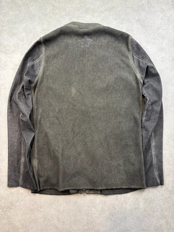Giorgio Brato Khaki & Grey Leather Contrast Jacket jbwbZBR 4
