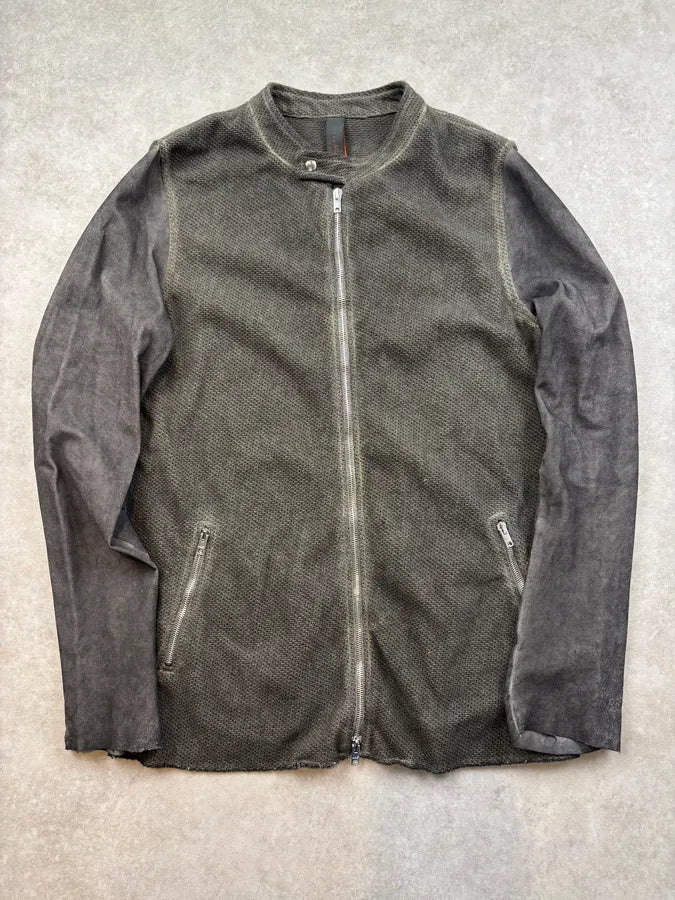 Giorgio Brato Khaki & Grey Leather Contrast Jacket jbwbZBR 0