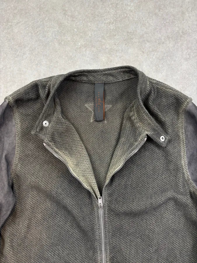 Giorgio Brato Khaki & Grey Leather Contrast Jacket jbwbZBR 7