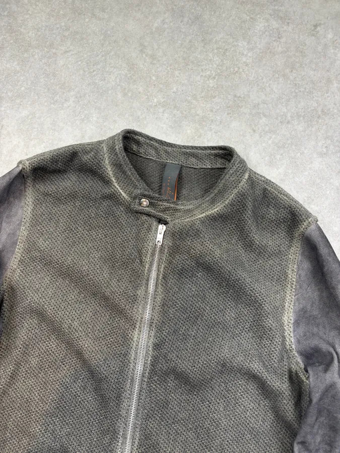 Giorgio Brato Khaki & Grey Leather Contrast Jacket jbwbZBR 3