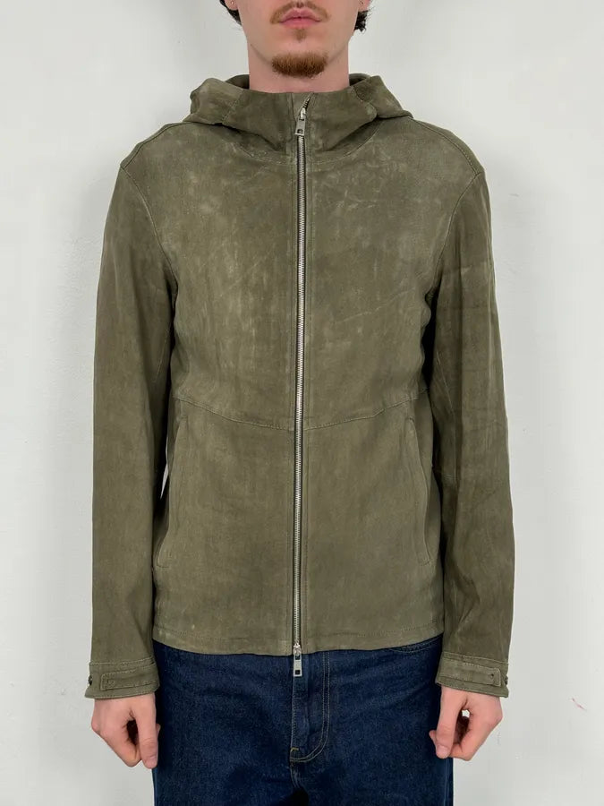 Giorgio Brato Olive Avant-Garde Leather Zip Hooded Jacket ePEffYB 1