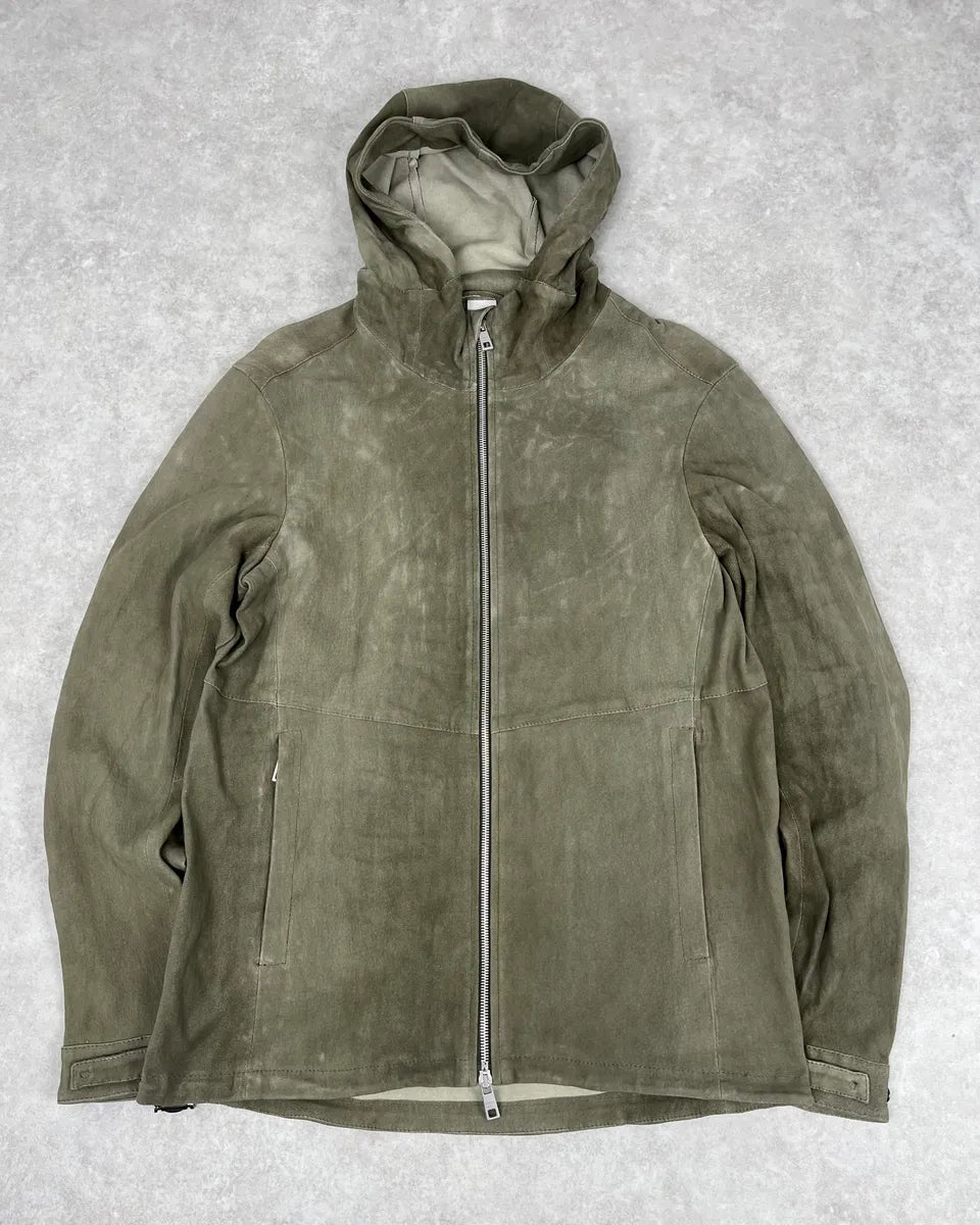 Giorgio Brato Olive Avant-Garde Leather Zip Hooded Jacket ePEffYB 0