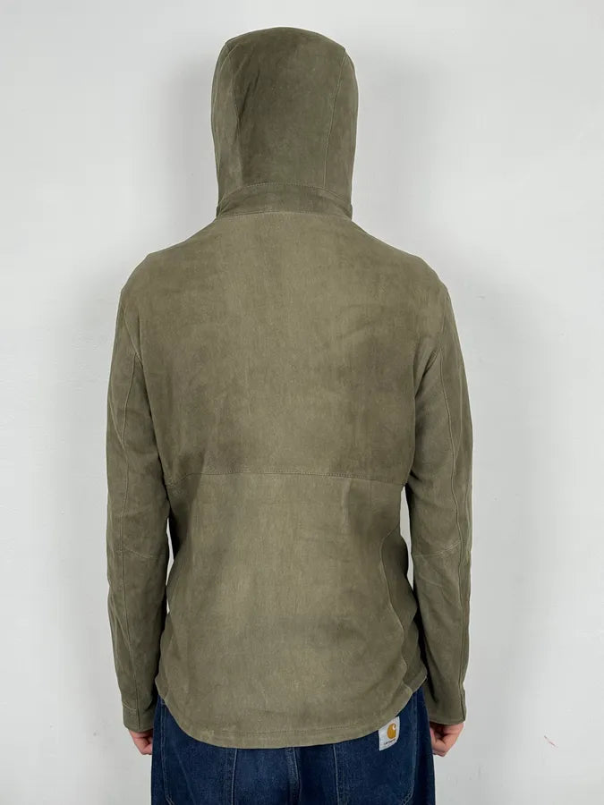 Giorgio Brato Olive Avant-Garde Leather Zip Hooded Jacket ePEffYB 2
