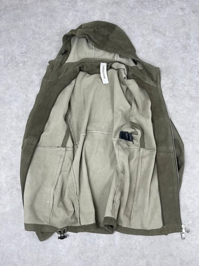 Giorgio Brato Olive Avant-Garde Leather Zip Hooded Jacket ePEffYB 6