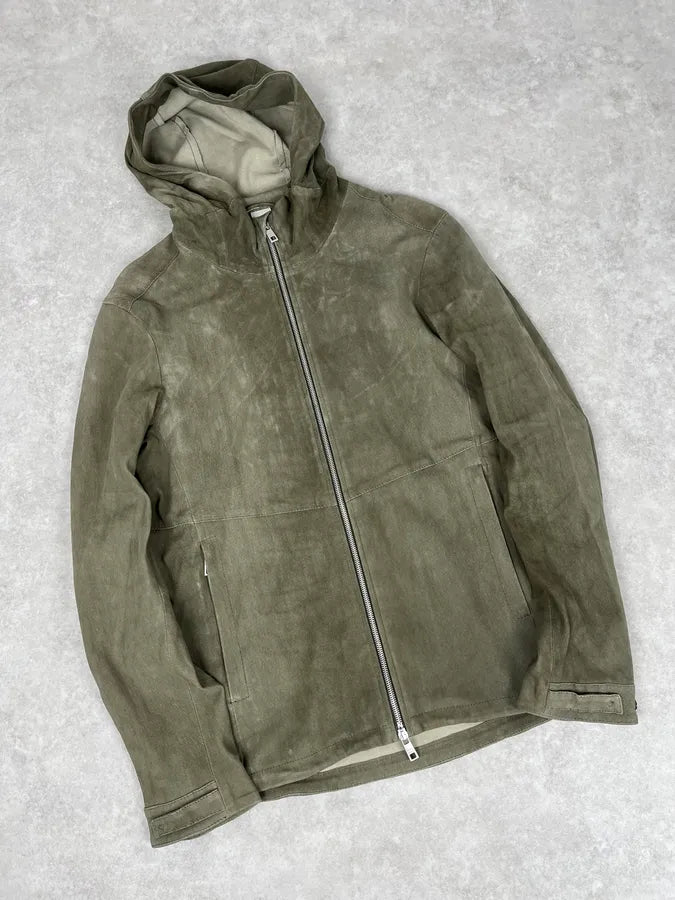 Giorgio Brato Olive Avant-Garde Leather Zip Hooded Jacket ePEffYB 3