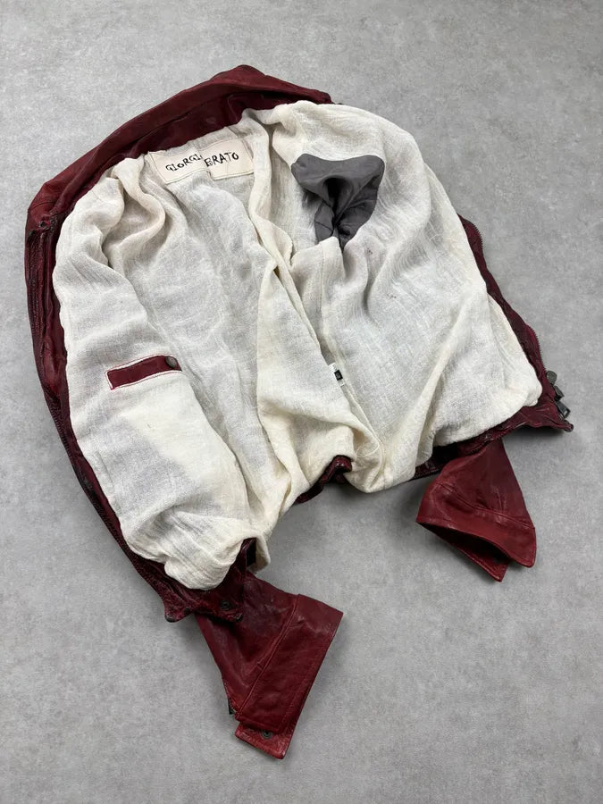 2010s Giorgio Brato Red Avant-Garde Leather Jacket exFGuVm 6