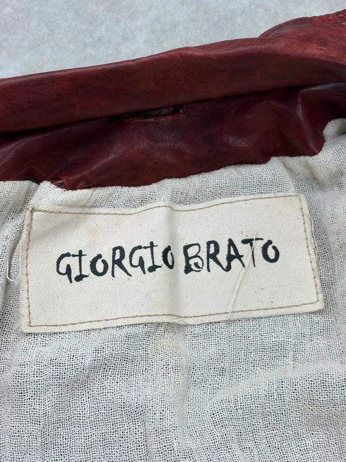 2010s Giorgio Brato Red Avant-Garde Leather Jacket exFGuVm 11