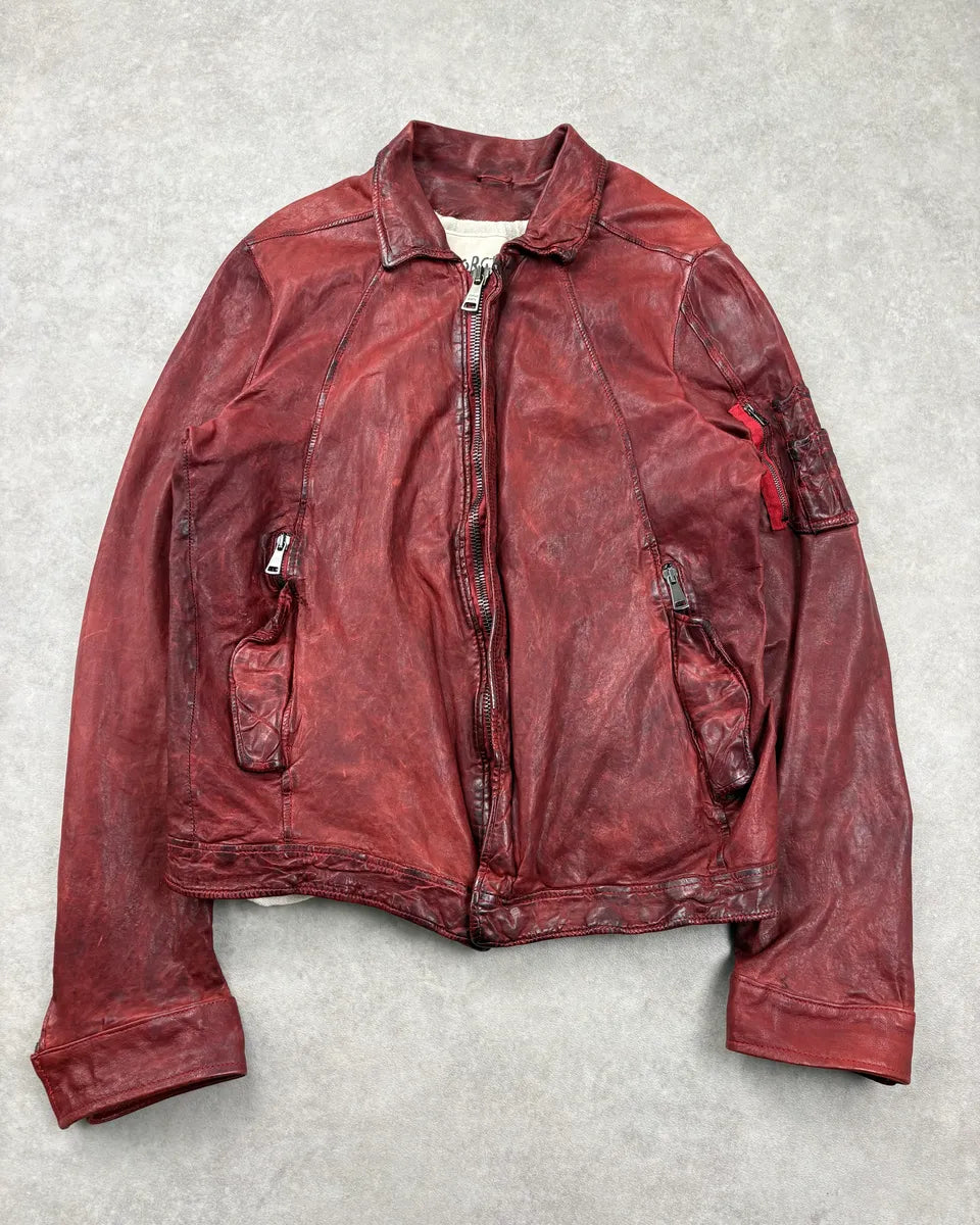 2010s Giorgio Brato Red Avant-Garde Leather Jacket exFGuVm 0