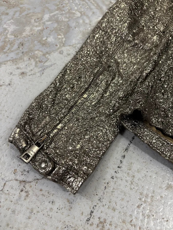 Giorgio Brato Silver Leather Crackle Biker Jacket  XhlIvUI 8