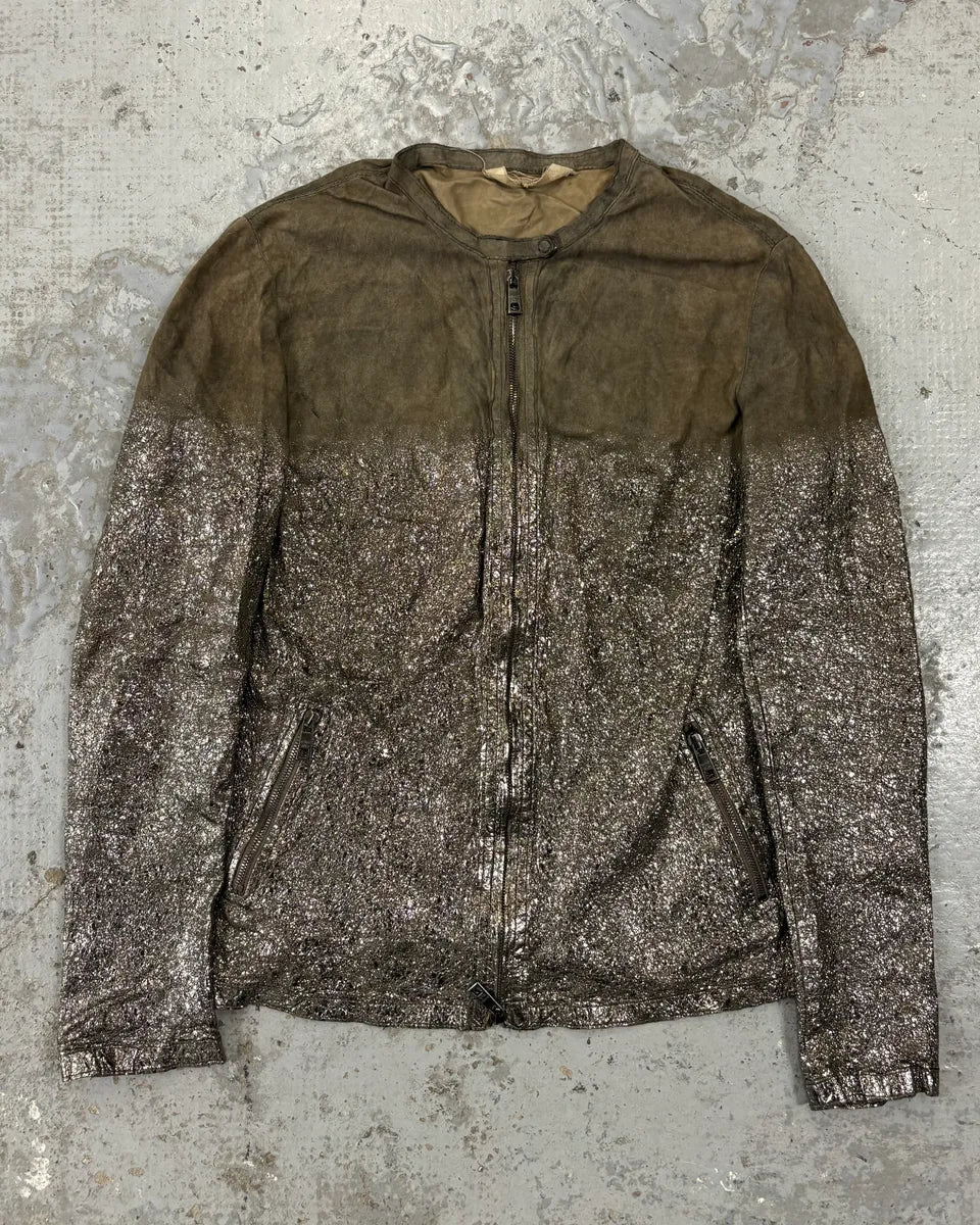 Giorgio Brato Silver Leather Crackle Biker Jacket  XhlIvUI 0