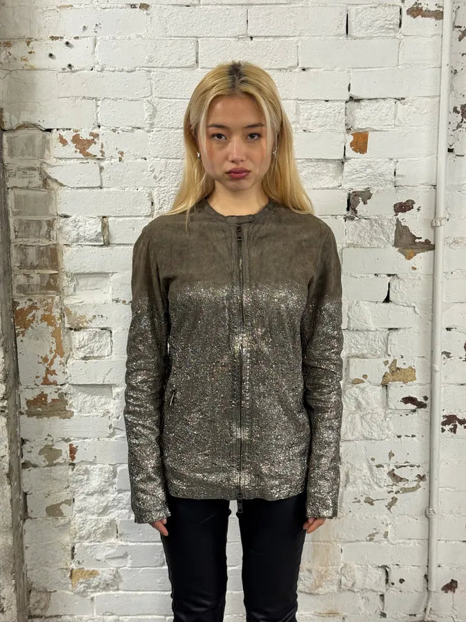 Giorgio Brato Silver Leather Crackle Biker Jacket  XhlIvUI 1