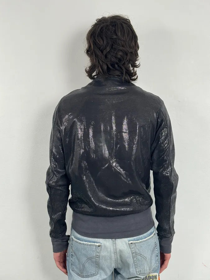 Giorgio Brato Silver Sequin Embellished Leather Bomber Jacket edrhzTB 2
