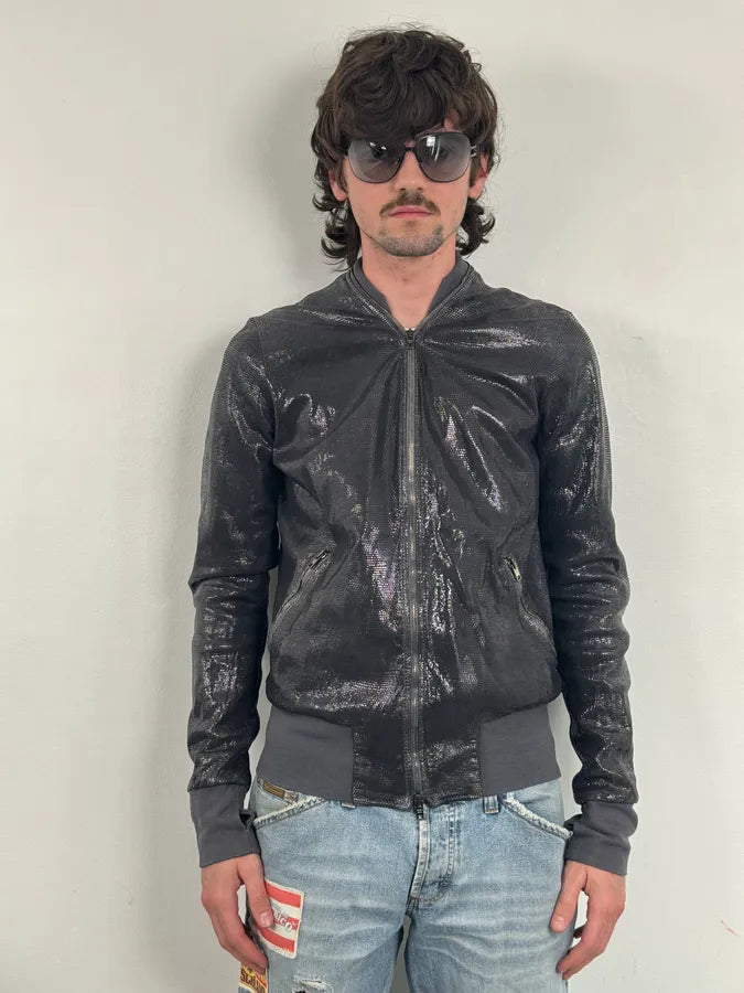 Giorgio Brato Silver Sequin Embellished Leather Bomber Jacket edrhzTB 1