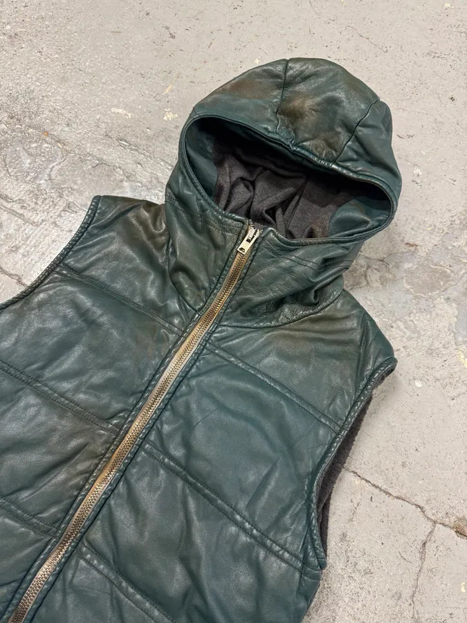 Giorgio Brato Sleeveless Hooded Green Leather Vest Jacket uZUXuXd 3