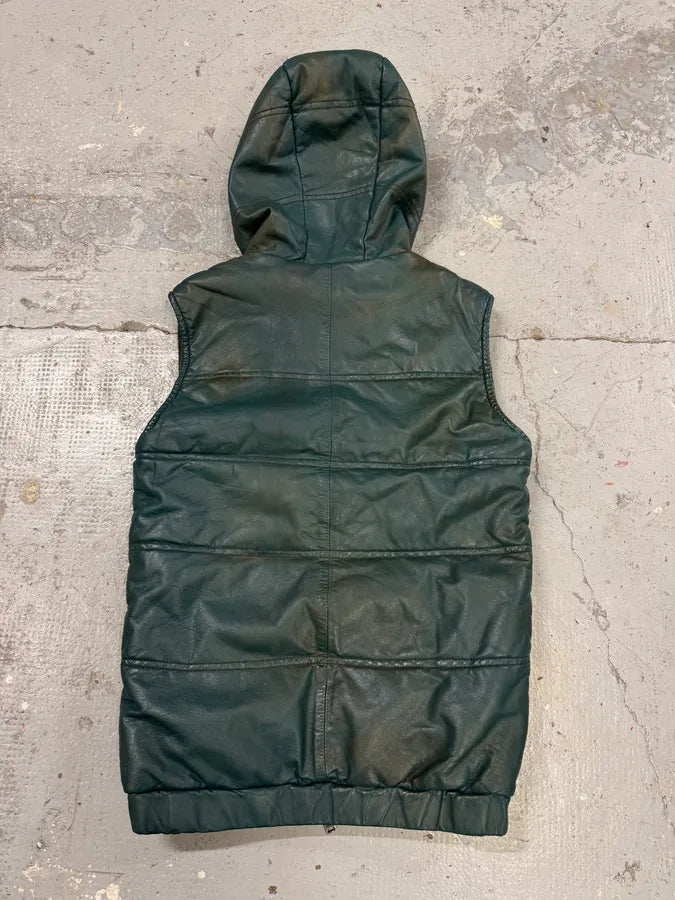 Giorgio Brato Sleeveless Hooded Green Leather Vest Jacket uZUXuXd 4