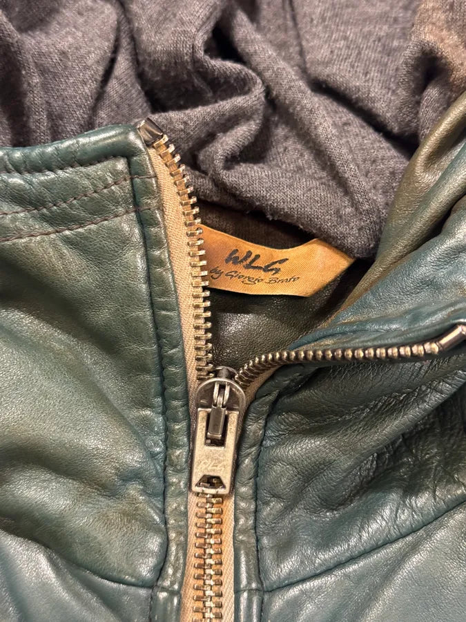 Giorgio Brato Sleeveless Hooded Green Leather Vest Jacket uZUXuXd 6