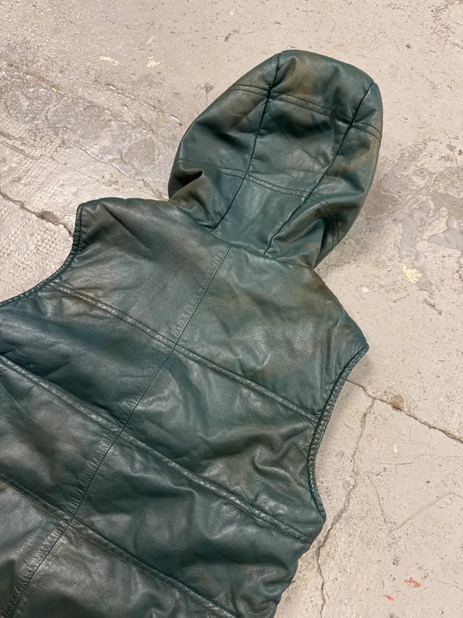 Giorgio Brato Sleeveless Hooded Green Leather Vest Jacket uZUXuXd 7