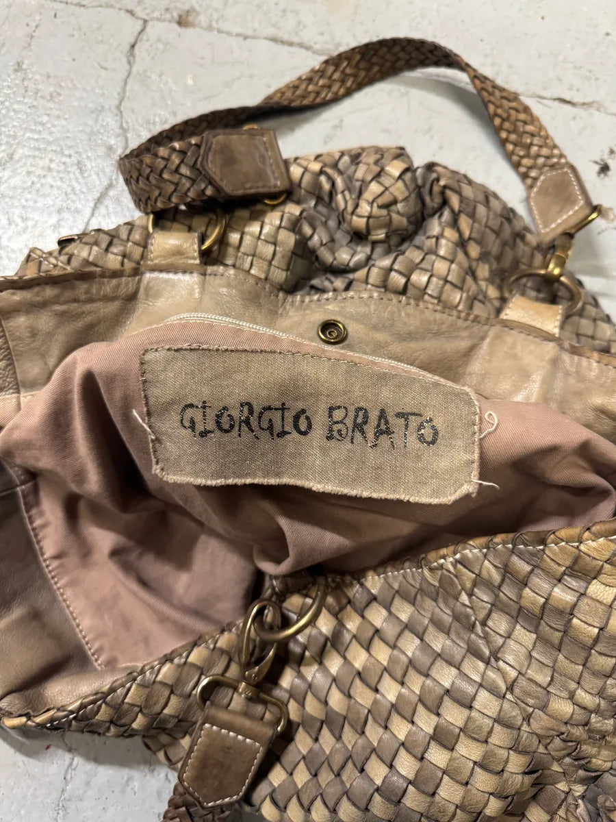 Giorgio Brato Woven Beige Leather Cargo Handle Bag DRBjcmA 6