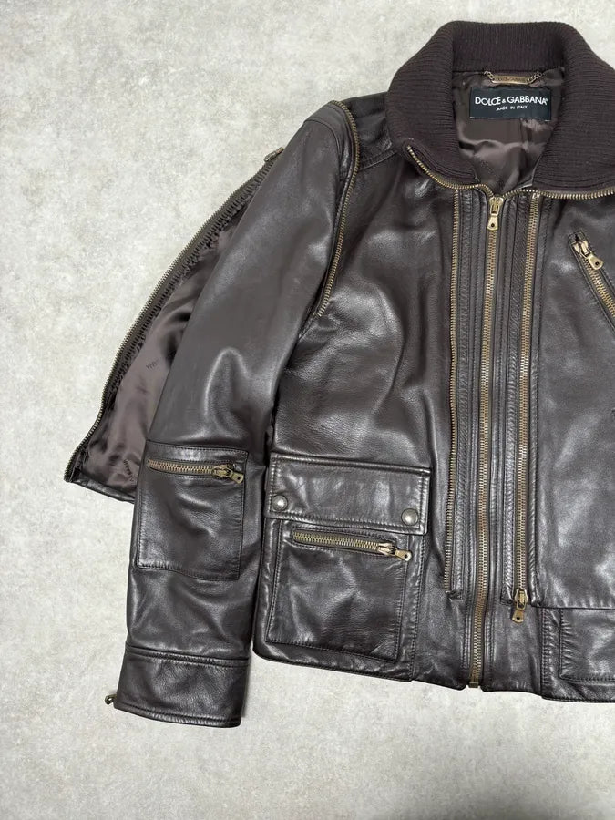 AW2003 Dolce & Gabbana Layered Multi Zip Leather Jacket vuiNOlV 9