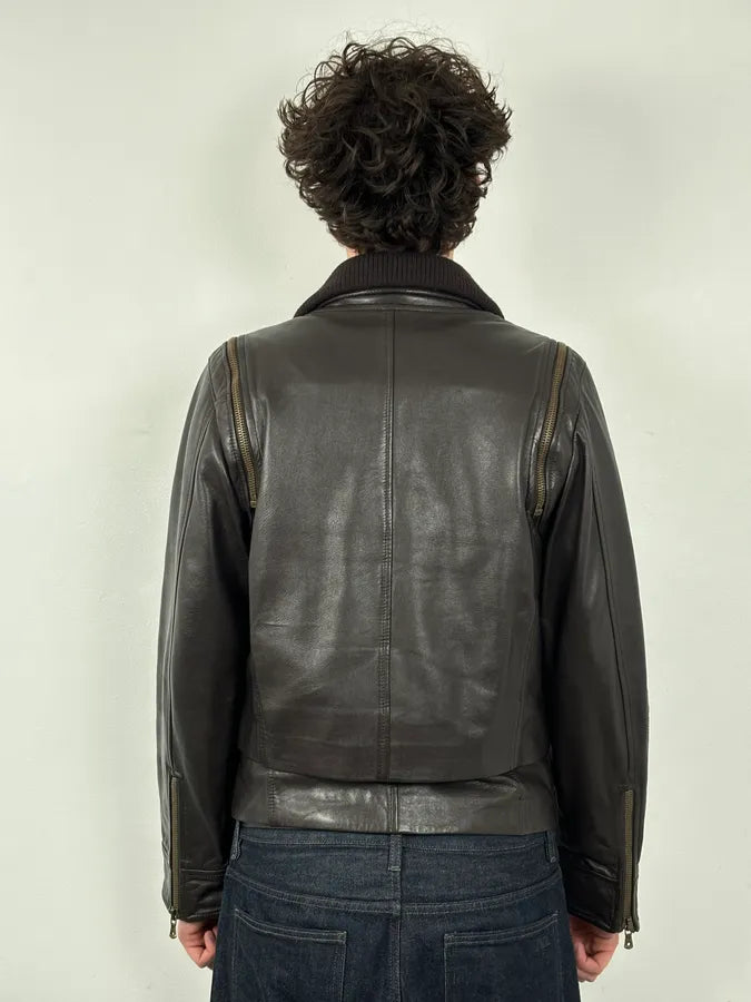 AW2003 Dolce & Gabbana Layered Multi Zip Leather Jacket vuiNOlV 4