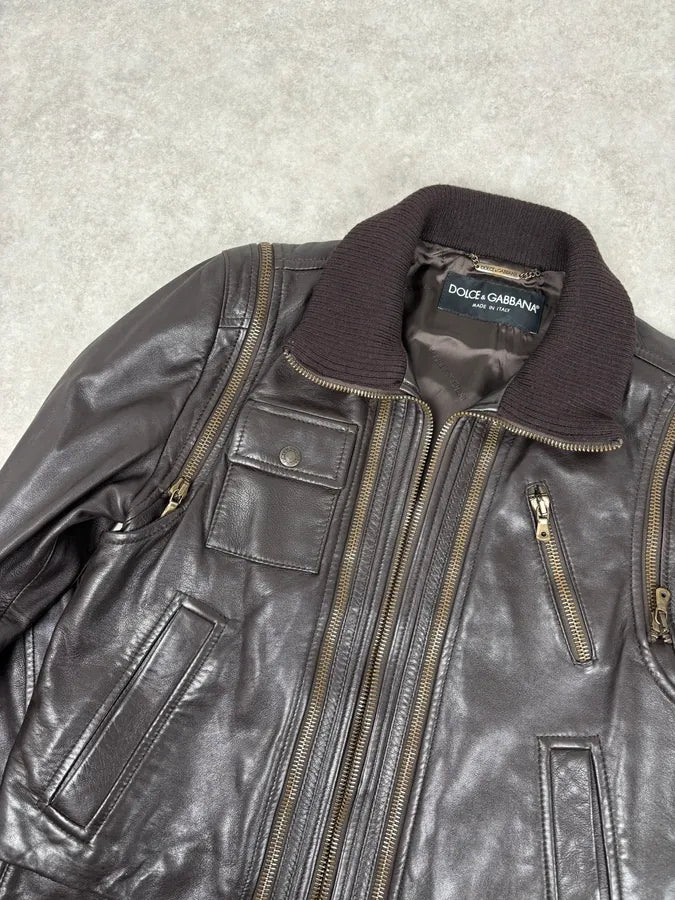 AW2003 Dolce & Gabbana Layered Multi Zip Leather Jacket vuiNOlV 6