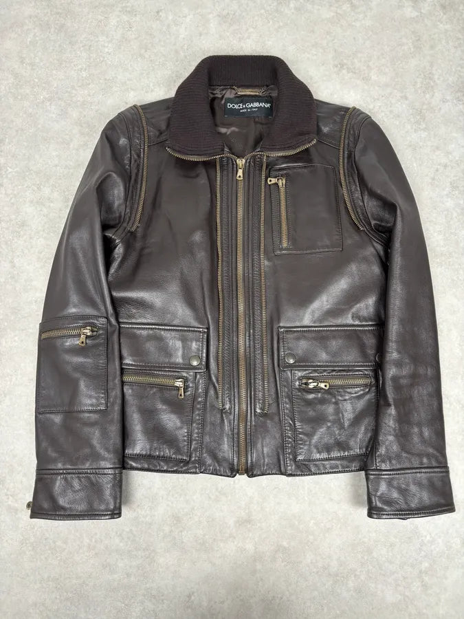 AW2003 Dolce & Gabbana Layered Multi Zip Leather Jacket vuiNOlV 1
