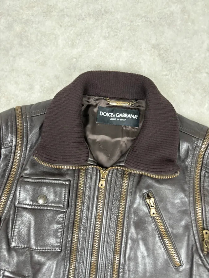 AW2003 Dolce & Gabbana Layered Multi Zip Leather Jacket vuiNOlV 5