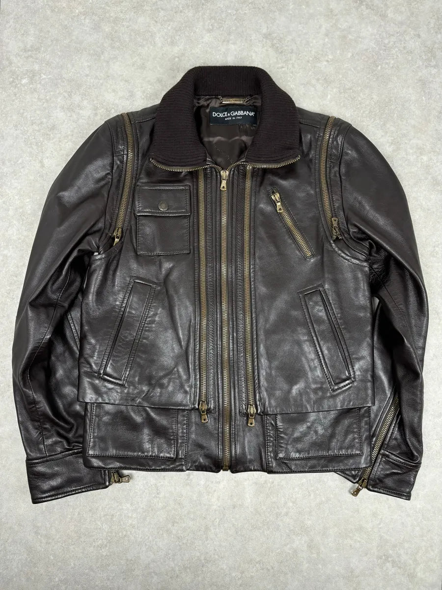 AW2003 Dolce & Gabbana Layered Multi Zip Leather Jacket vuiNOlV 0
