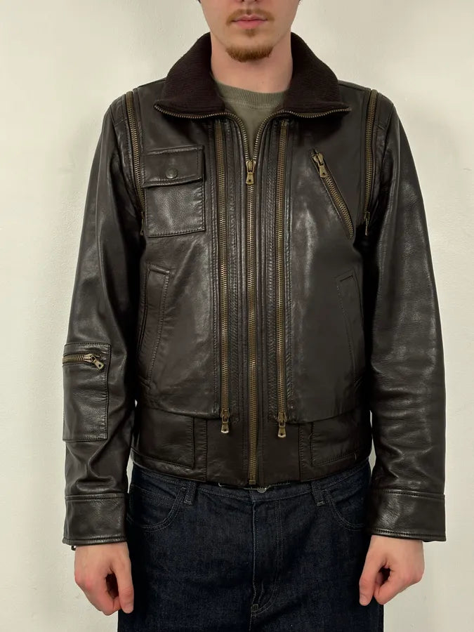 AW2003 Dolce & Gabbana Layered Multi Zip Leather Jacket vuiNOlV 3