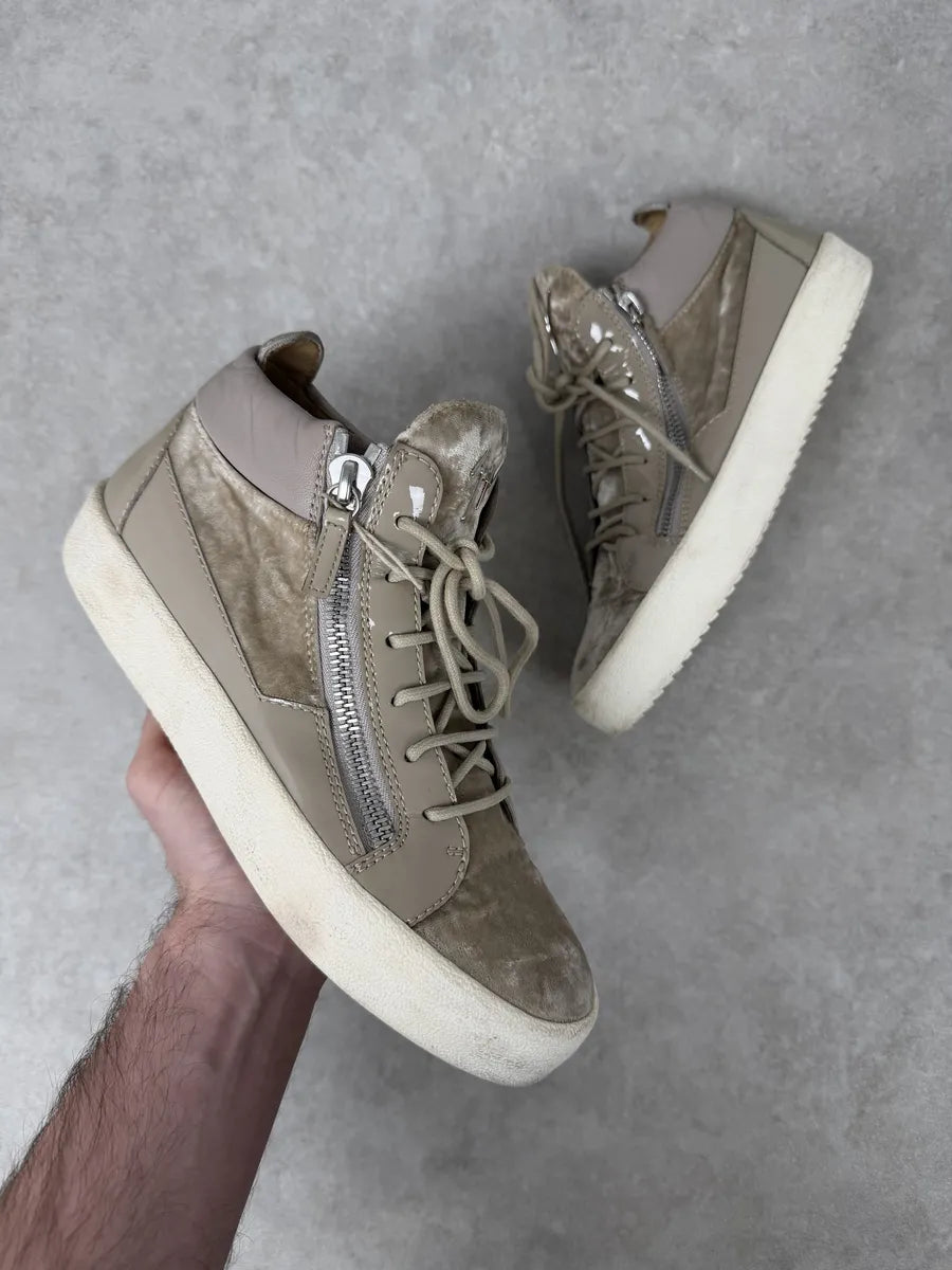 Giuseppe Zanotti Beige Velvet High Sneakers FzdYFOc 0