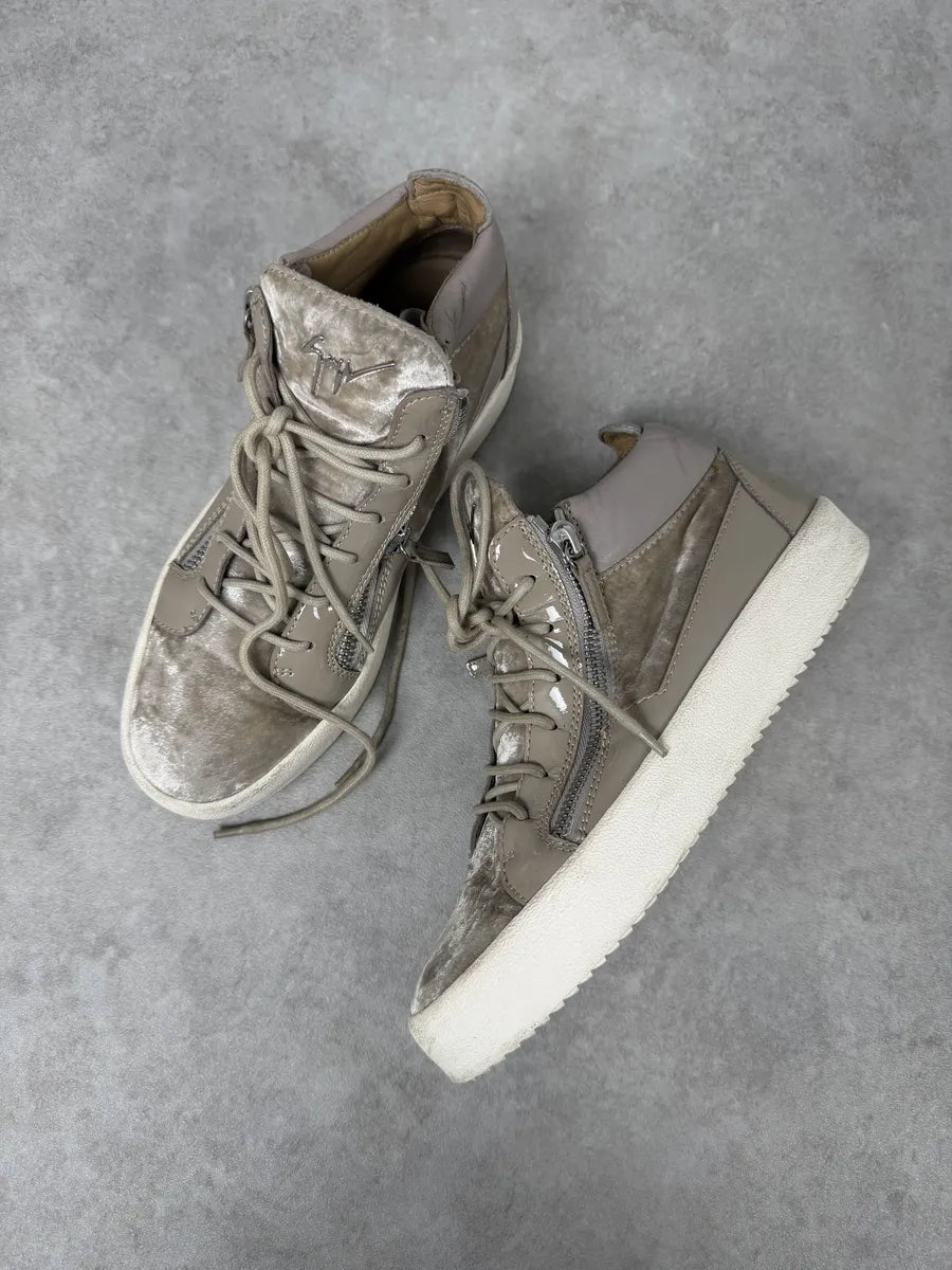 Giuseppe Zanotti Beige Velvet High Sneakers FzdYFOc 1