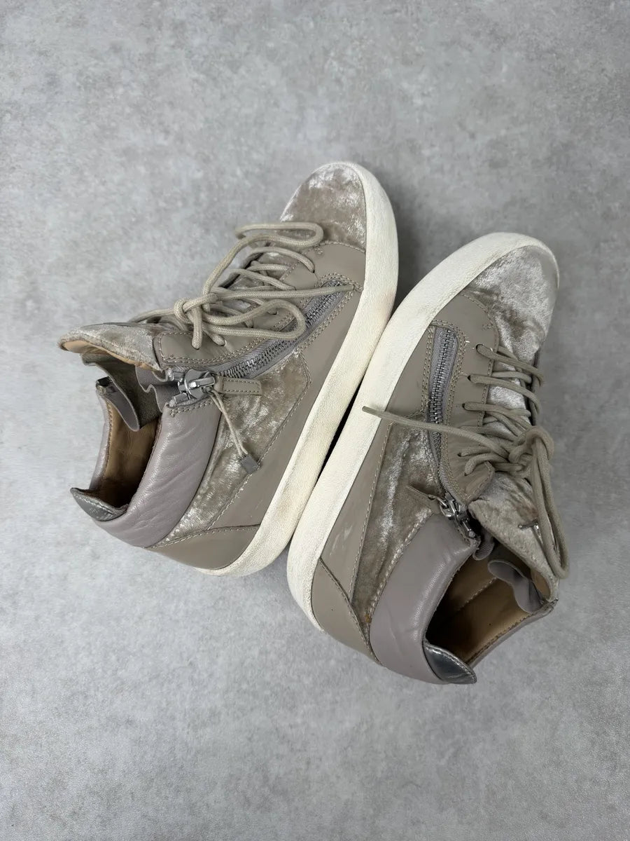 Giuseppe Zanotti Beige Velvet High Sneakers FzdYFOc 5