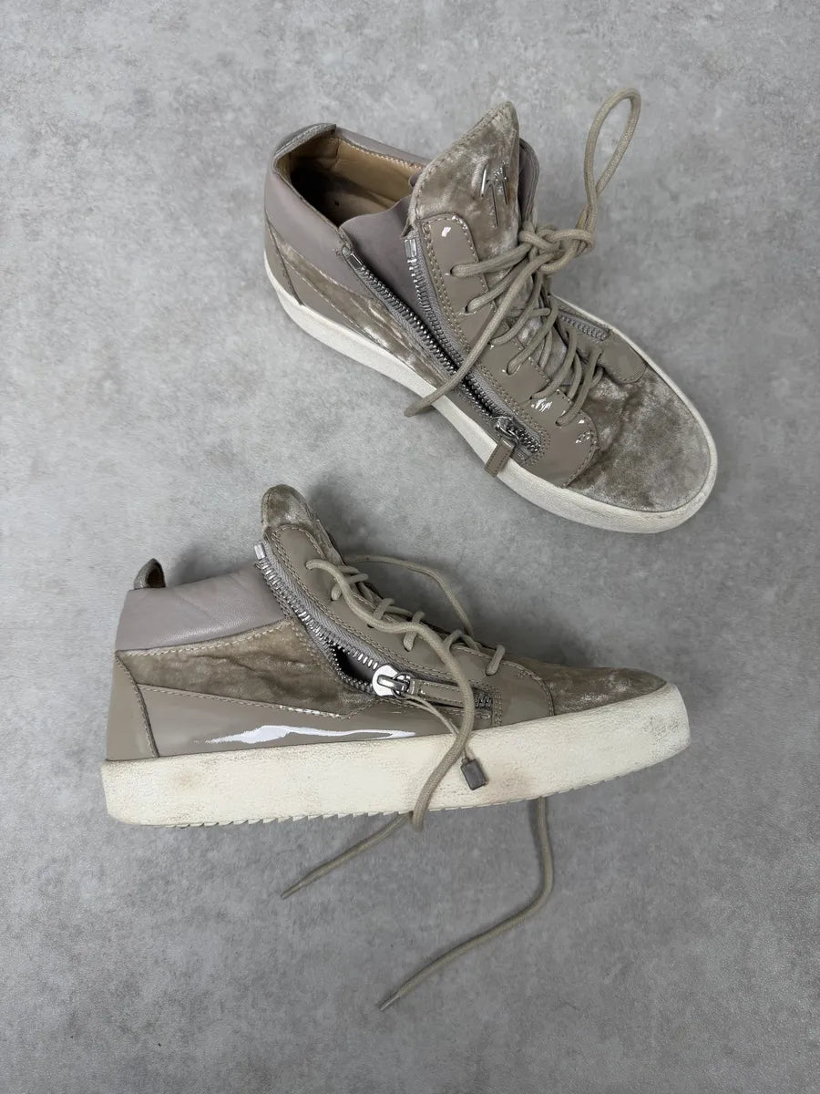 Giuseppe Zanotti Beige Velvet High Sneakers FzdYFOc 9