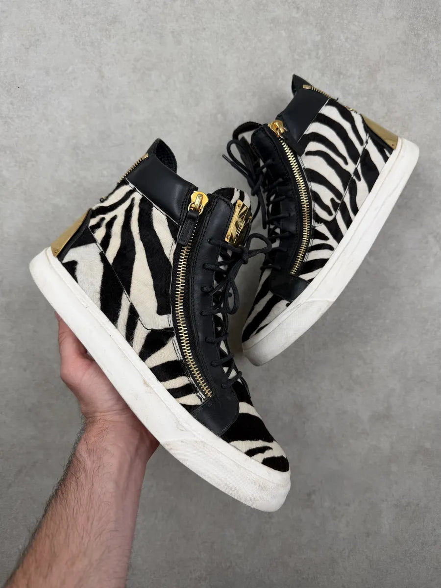 Giuseppe Zanotti Black & White Calf Hair Zebra High Sneakers fOAJkFE 0
