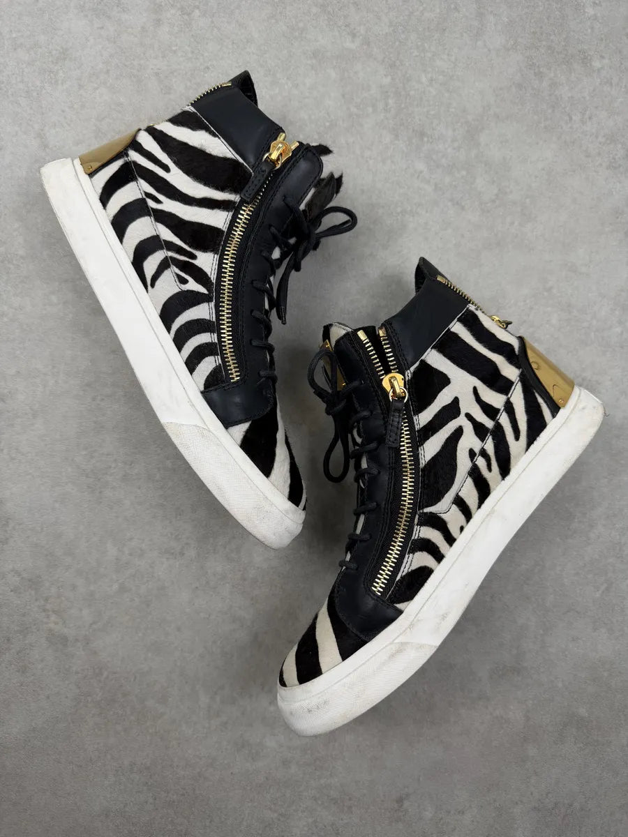 Giuseppe Zanotti Black & White Calf Hair Zebra High Sneakers fOAJkFE 1