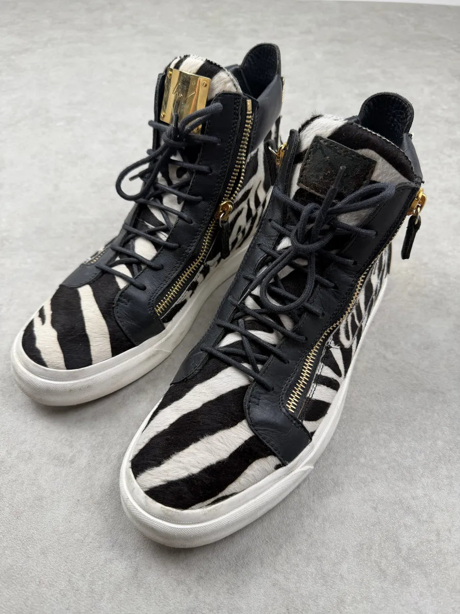 Giuseppe Zanotti Black & White Calf Hair Zebra High Sneakers fOAJkFE 2