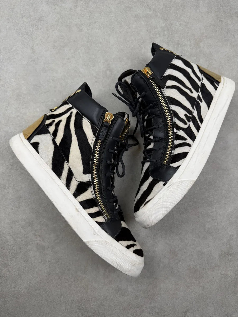 Giuseppe Zanotti Black & White Calf Hair Zebra High Sneakers fOAJkFE 3