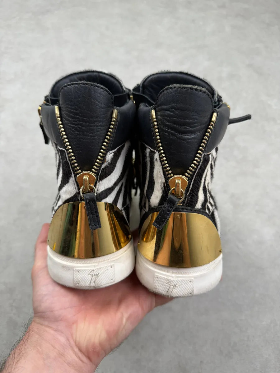 Giuseppe Zanotti Black & White Calf Hair Zebra High Sneakers fOAJkFE 5