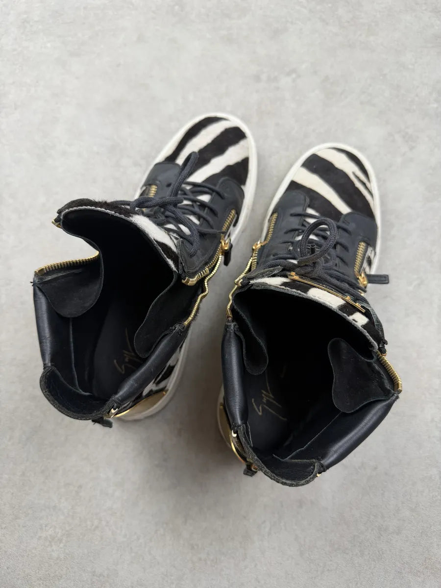 Giuseppe Zanotti Black & White Calf Hair Zebra High Sneakers fOAJkFE 6