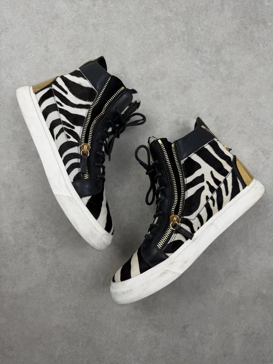 Giuseppe Zanotti Black & White Calf Hair Zebra High Sneakers fOAJkFE 7