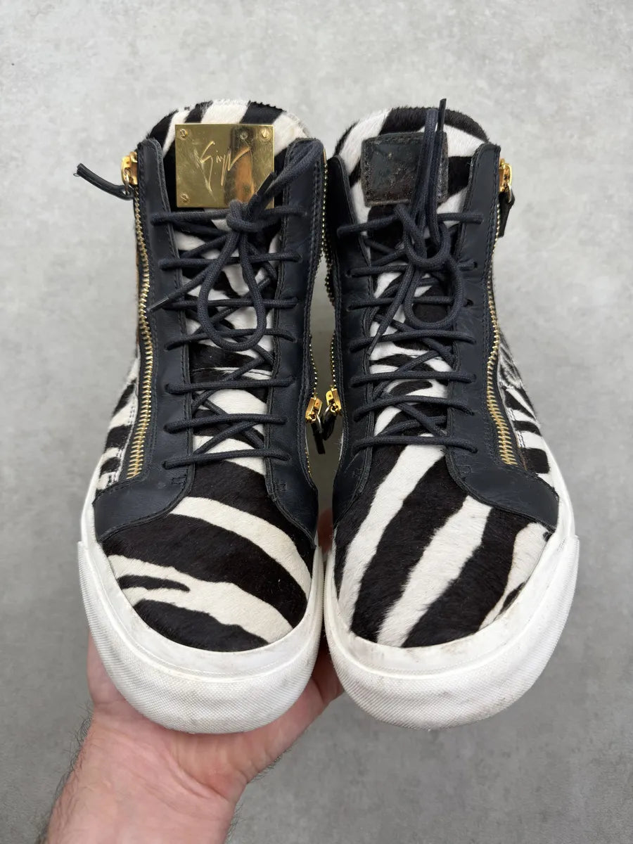 Giuseppe Zanotti Black & White Calf Hair Zebra High Sneakers fOAJkFE 8