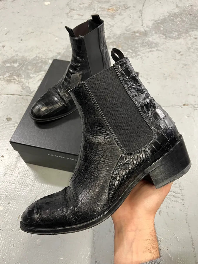 Giuseppe Zanotti Black Crocodile Effect Leather Boots rhwyuit 0