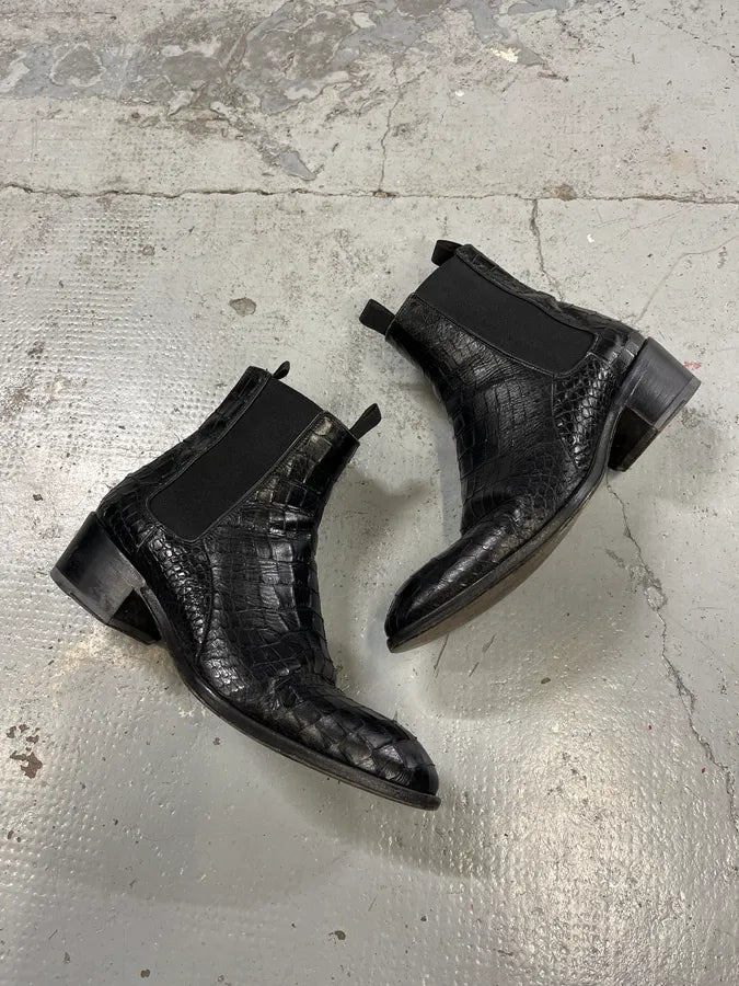 Giuseppe Zanotti Black Crocodile Effect Leather Boots rhwyuit 1