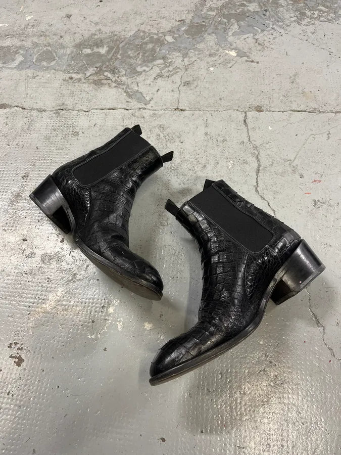 Giuseppe Zanotti Black Crocodile Effect Leather Boots rhwyuit 2