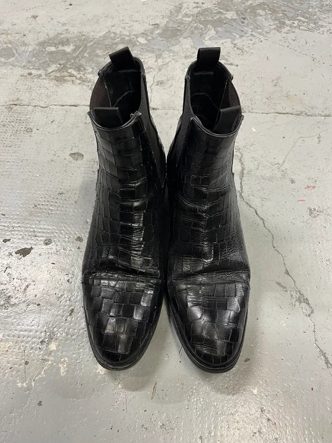 Giuseppe Zanotti Black Crocodile Effect Leather Boots rhwyuit 3